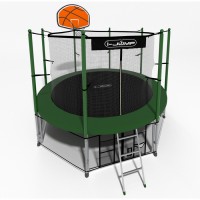 Батут i-Jump Classic Basket 12FT 366 см с нижней сетью и лестницей зеленый